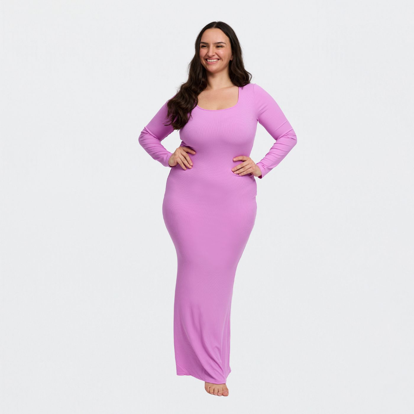 Robe maxi côtelée style manches longues