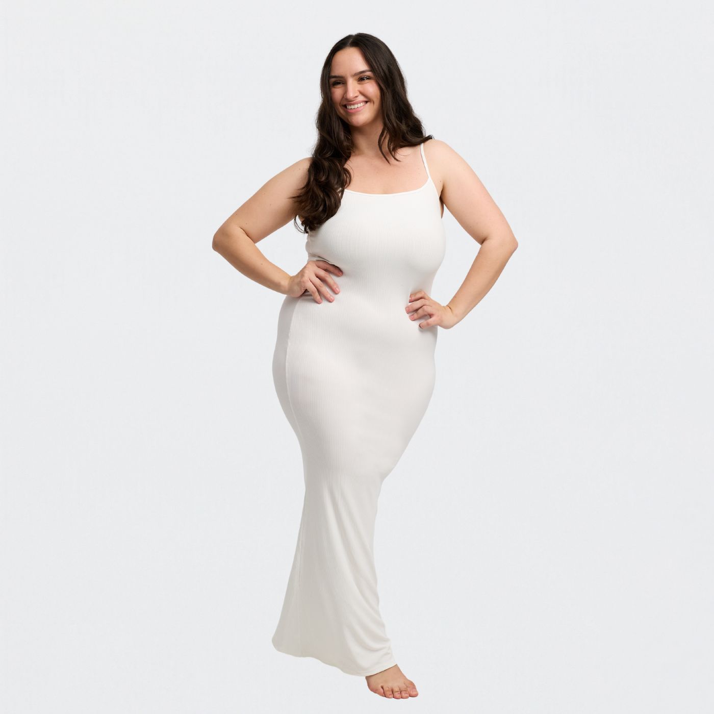 Geribde cami maxi jurk