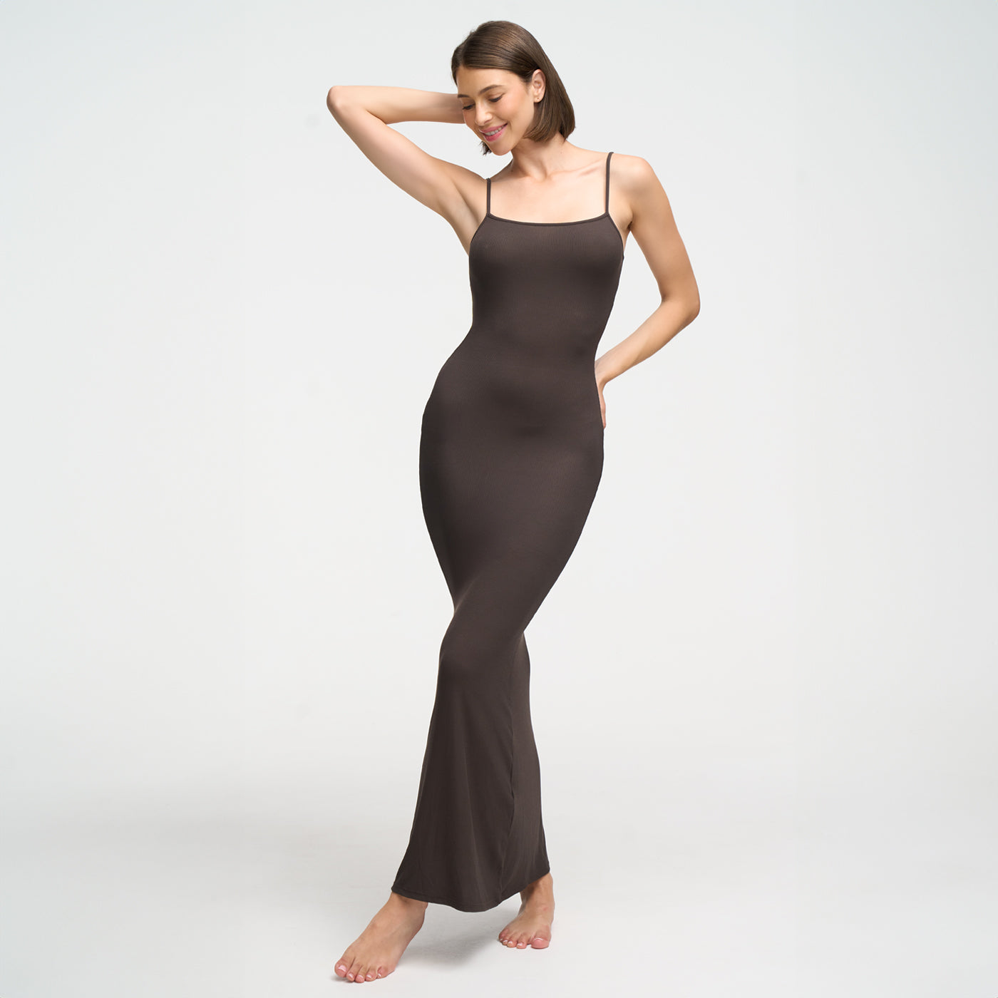 Geribde cami maxi jurk