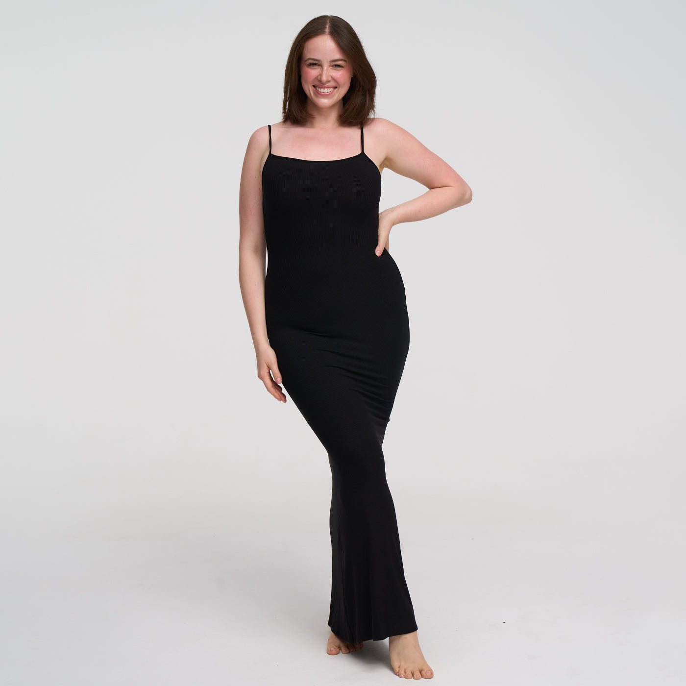 Geribde cami maxi jurk