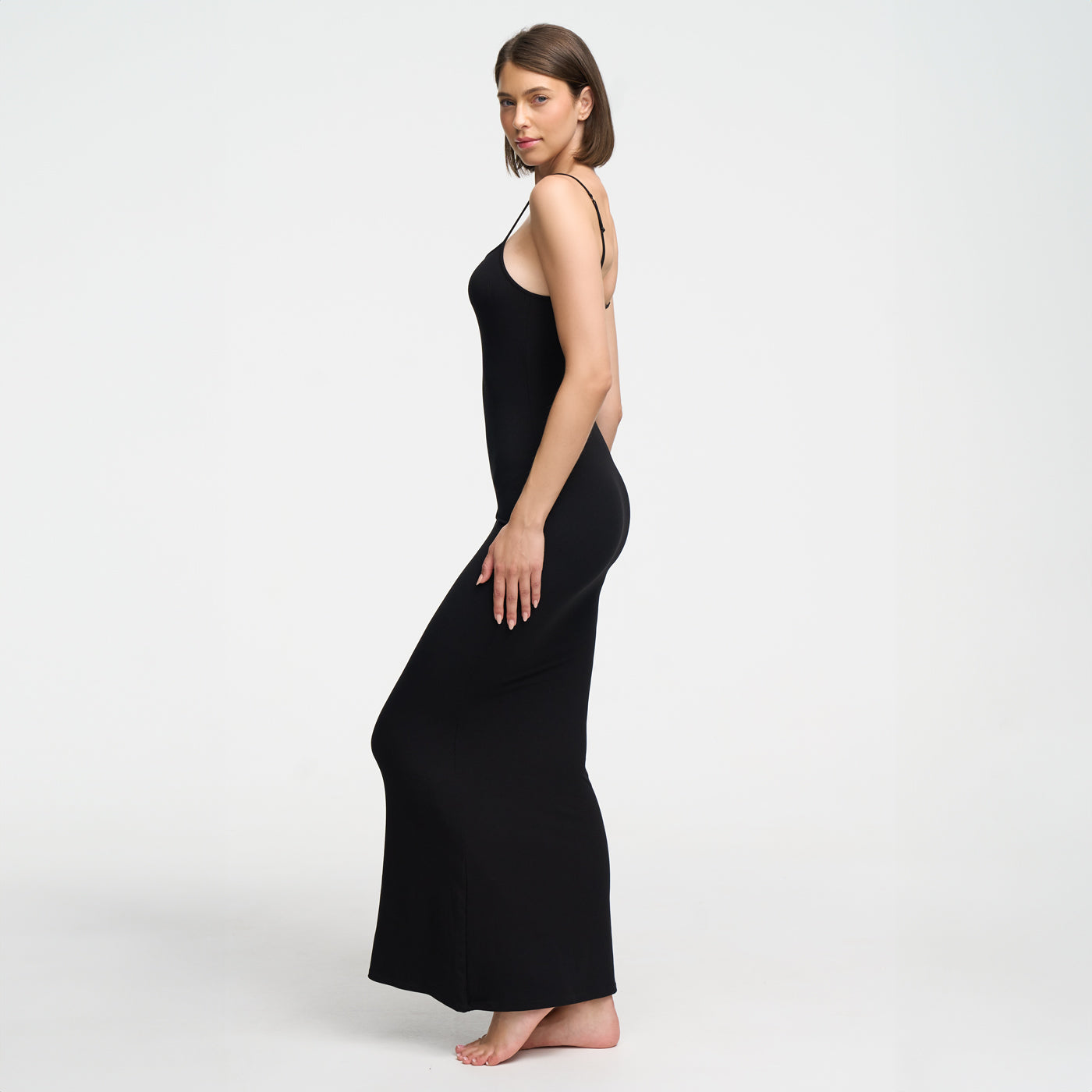 Geribde cami maxi jurk