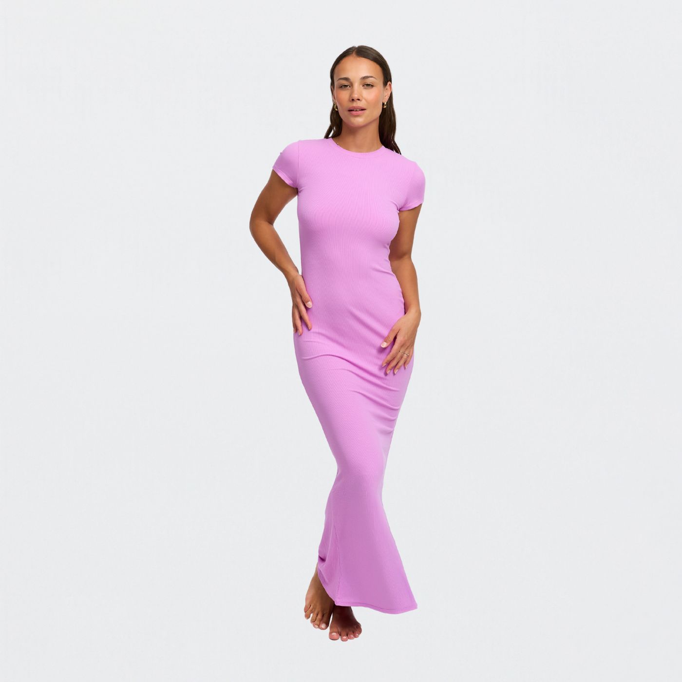 Geribde T-shirt maxi-jurk