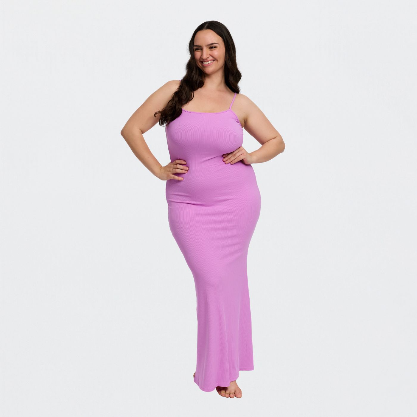 Geribde cami maxi jurk
