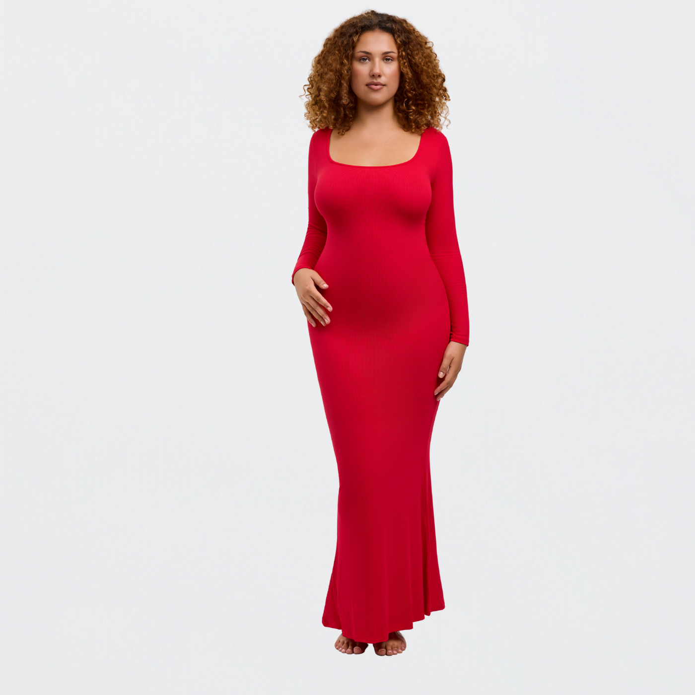 Geribde maxi jurk met lange mouwen - Outlet