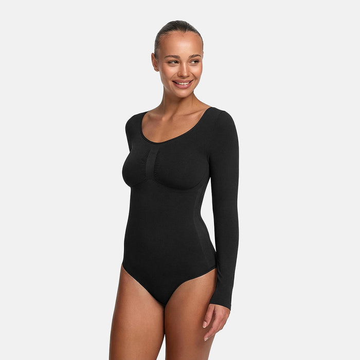 Bodysuit Sculpting Shapewear Longsleeve mit String - Schwarz - Image 2