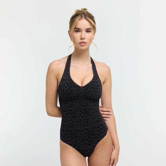 Halter Neck Sculpting Shapewear Bodysuit with Integrated Pads and Briefs