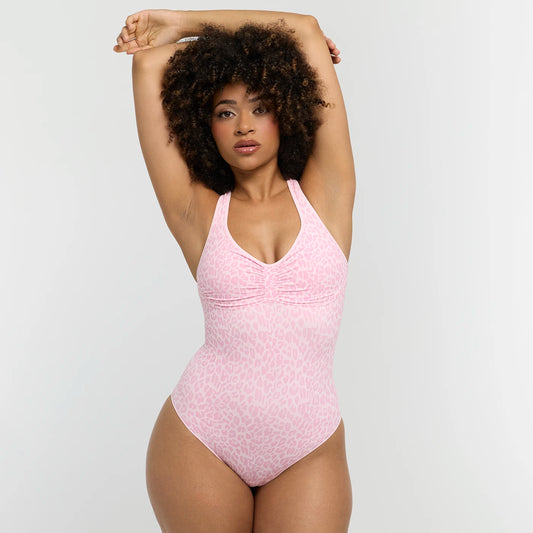 Halter Neck Sculpting Shapewear Bodysuit with Integrated Pads and Briefs