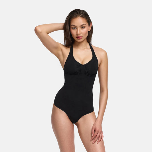 Body contenitivo modellante con scollo all'americana, imbottiture integrate e perizoma