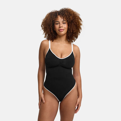Lined Bodysuit Sculpting Shapewear with integrated pads and thong
