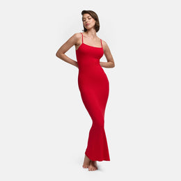 Robe longue caraco côtelée