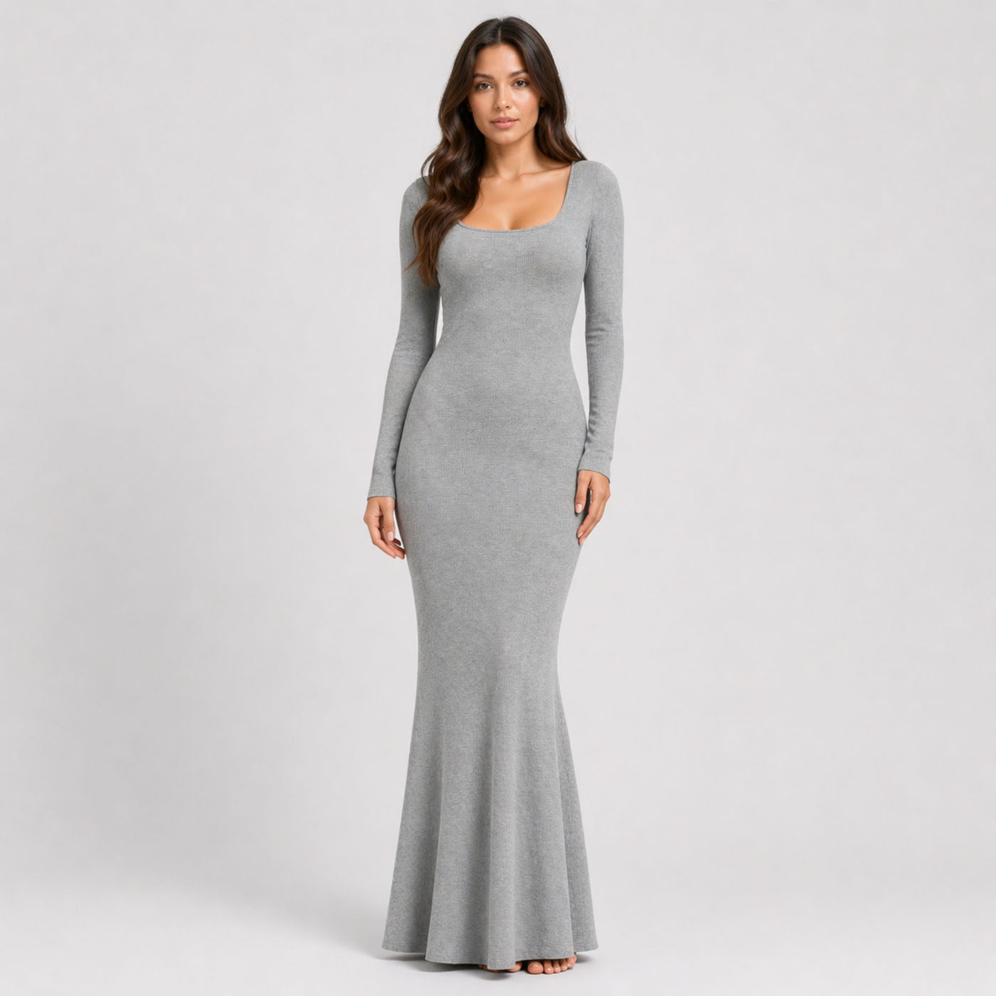 Ribbed Long Sleeve Maxikleid