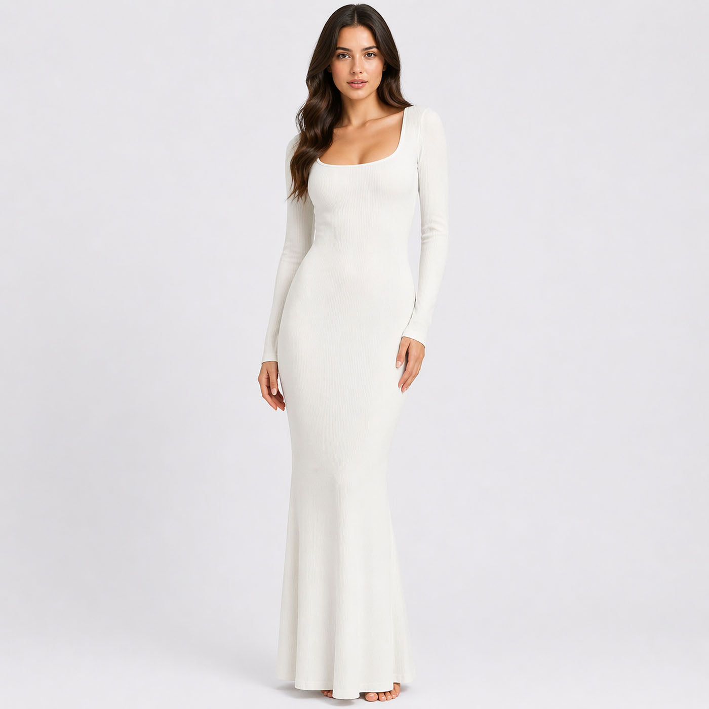 Ribbed Long Sleeve Maxikleid