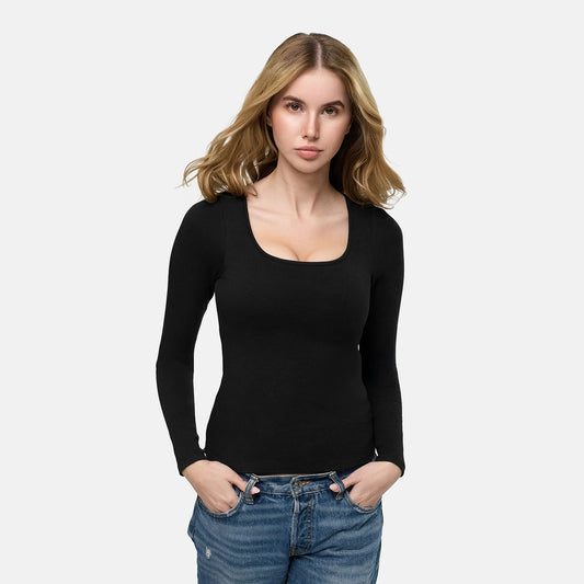 Maglia a maniche lunghe in cotone con reggiseno push-up integrato