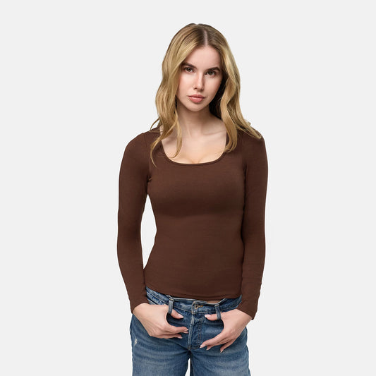 Maglia a maniche lunghe in cotone con reggiseno push-up integrato