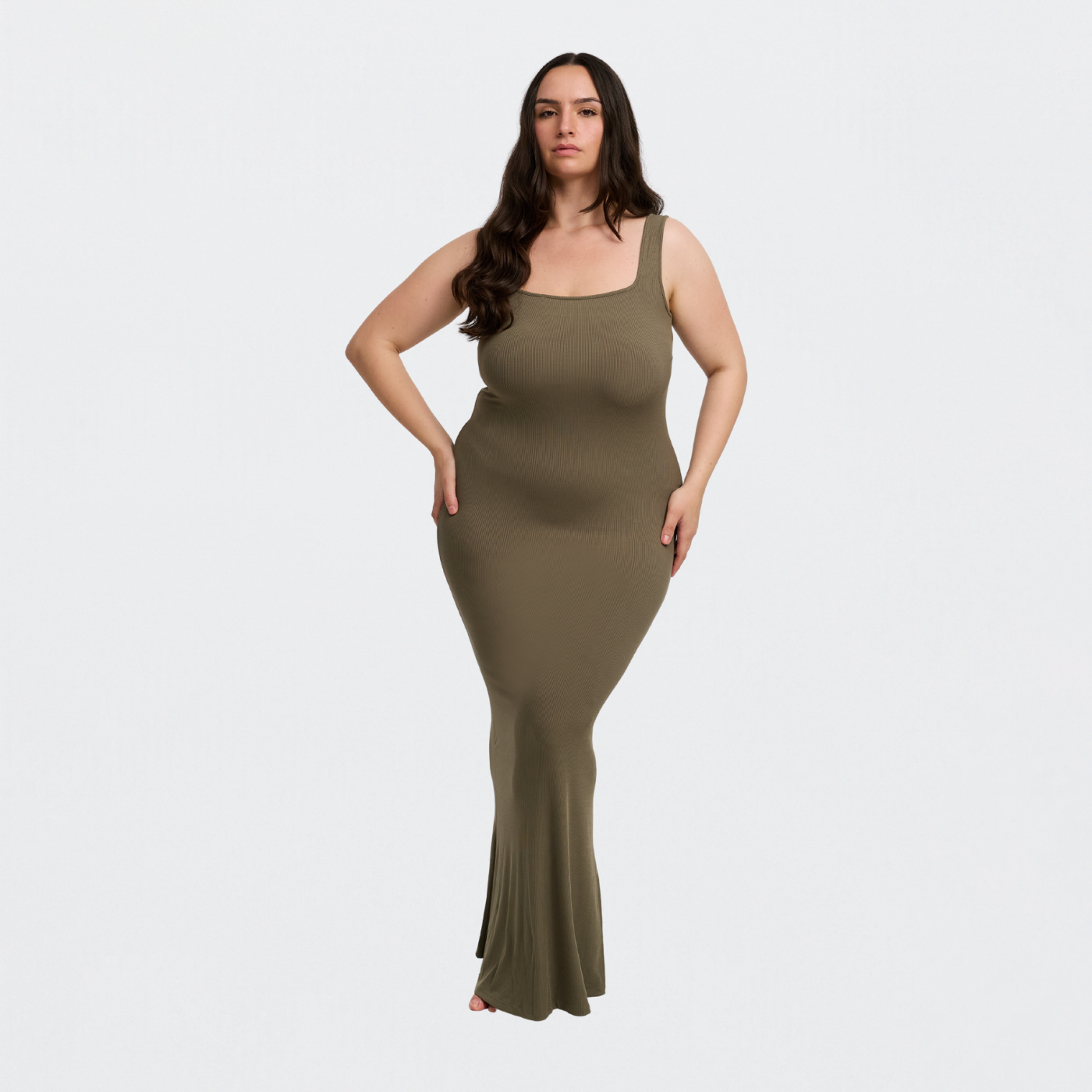 Ribbet maxikjole med tanktop