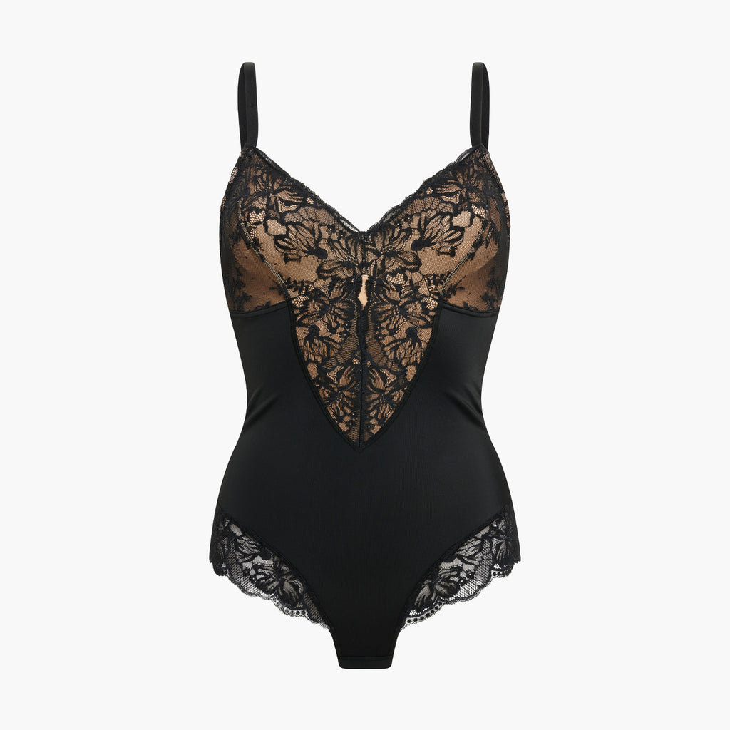 Sculpting lace shapewear bodysuit with briefs
