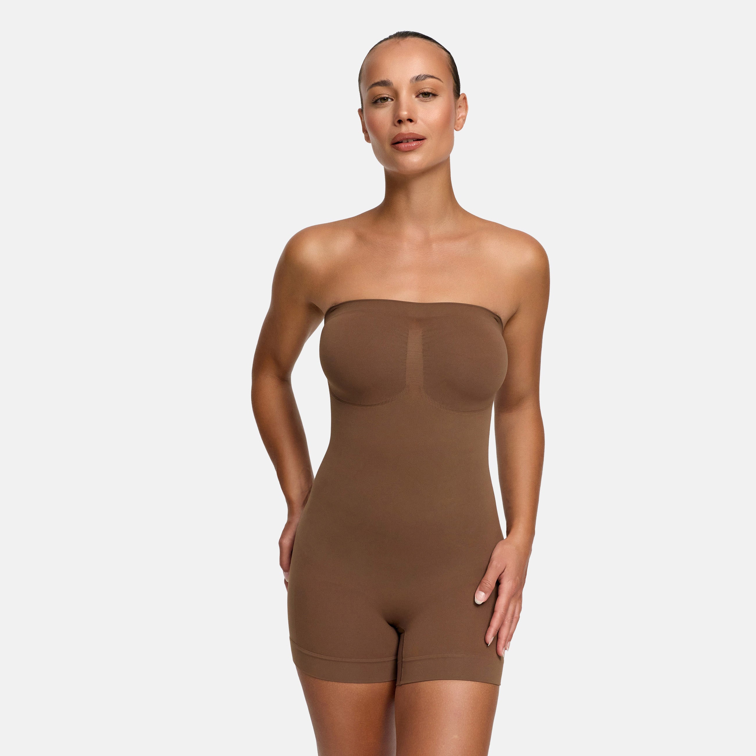 Strapless bodysuit sculpting shapewear with shorts