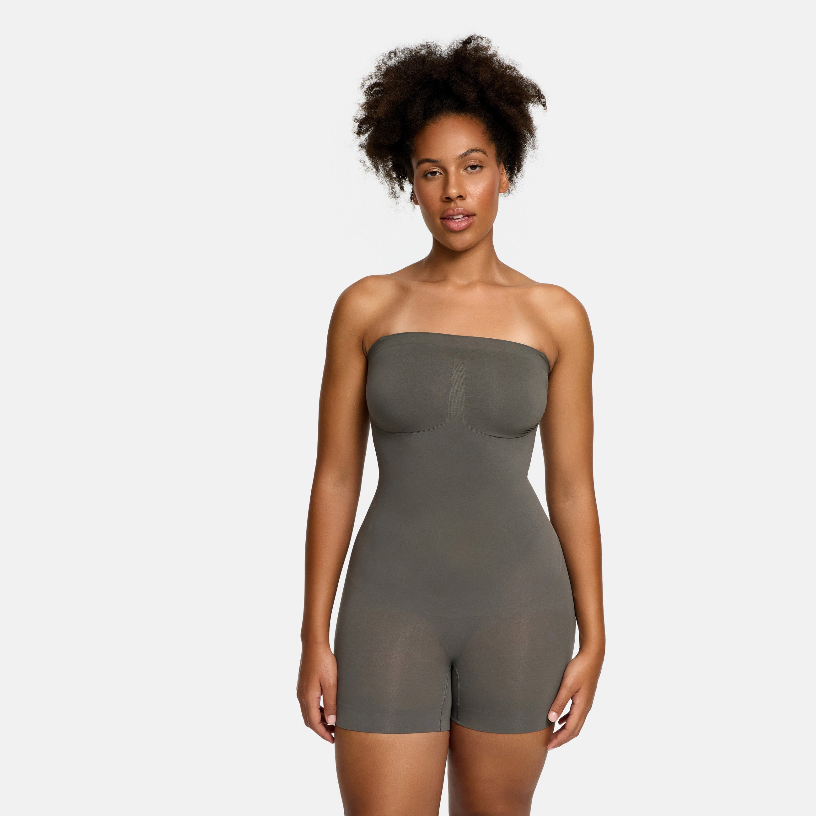 Strapless bodysuit sculpting shapewear with shorts