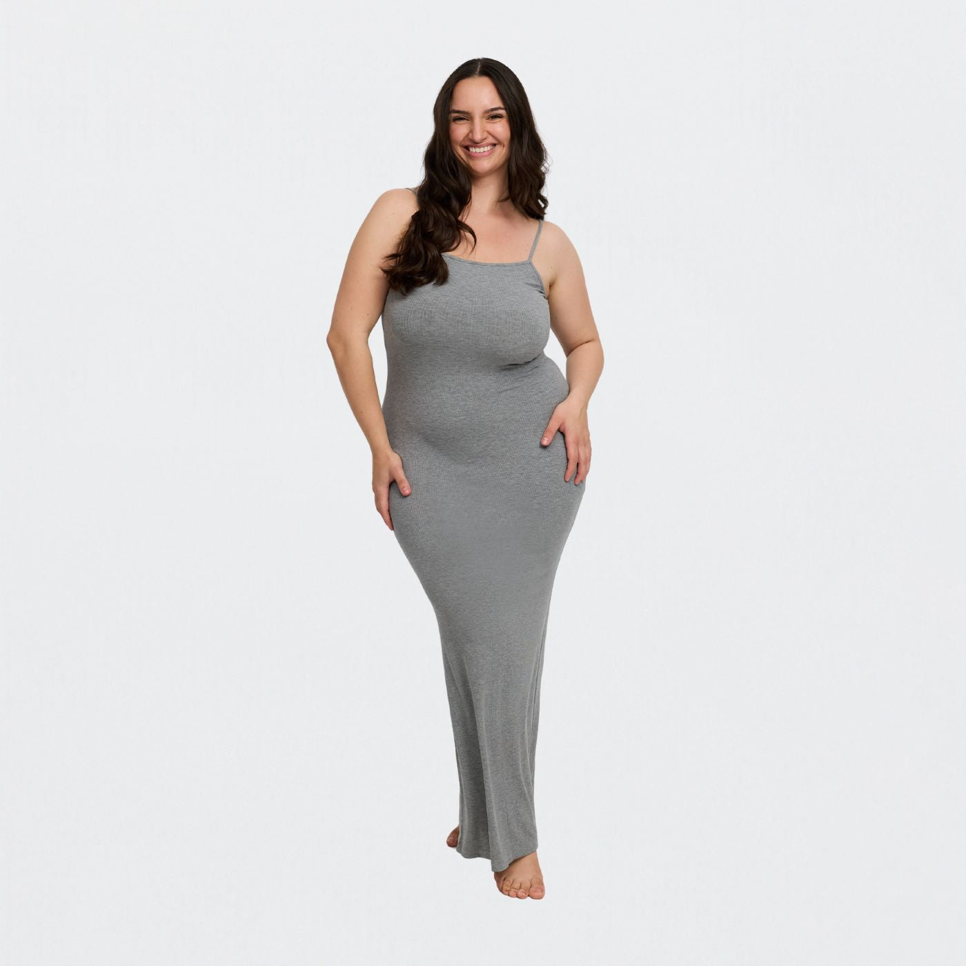 Geribde cami maxi jurk